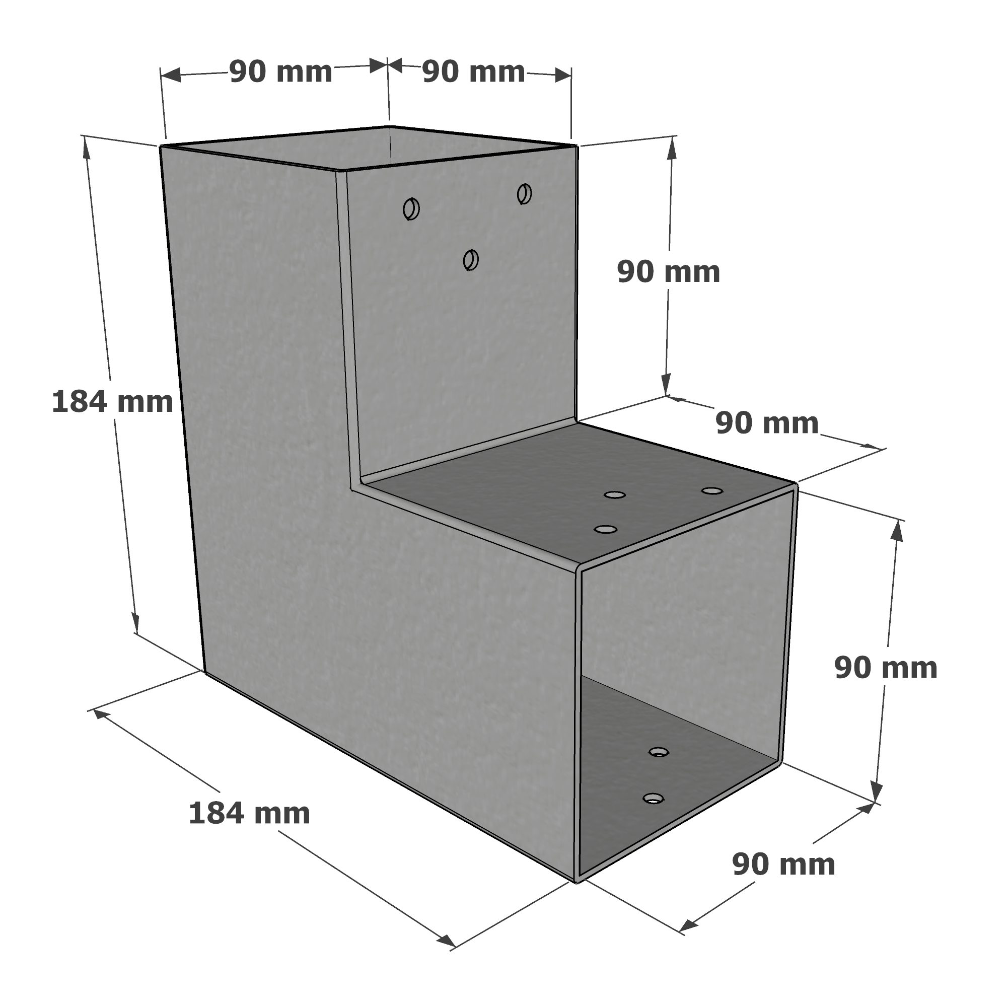 Dimensions du connecteur SUNDIY anthracite RAL 9006 - 90 mm, forme en L à 2 directions